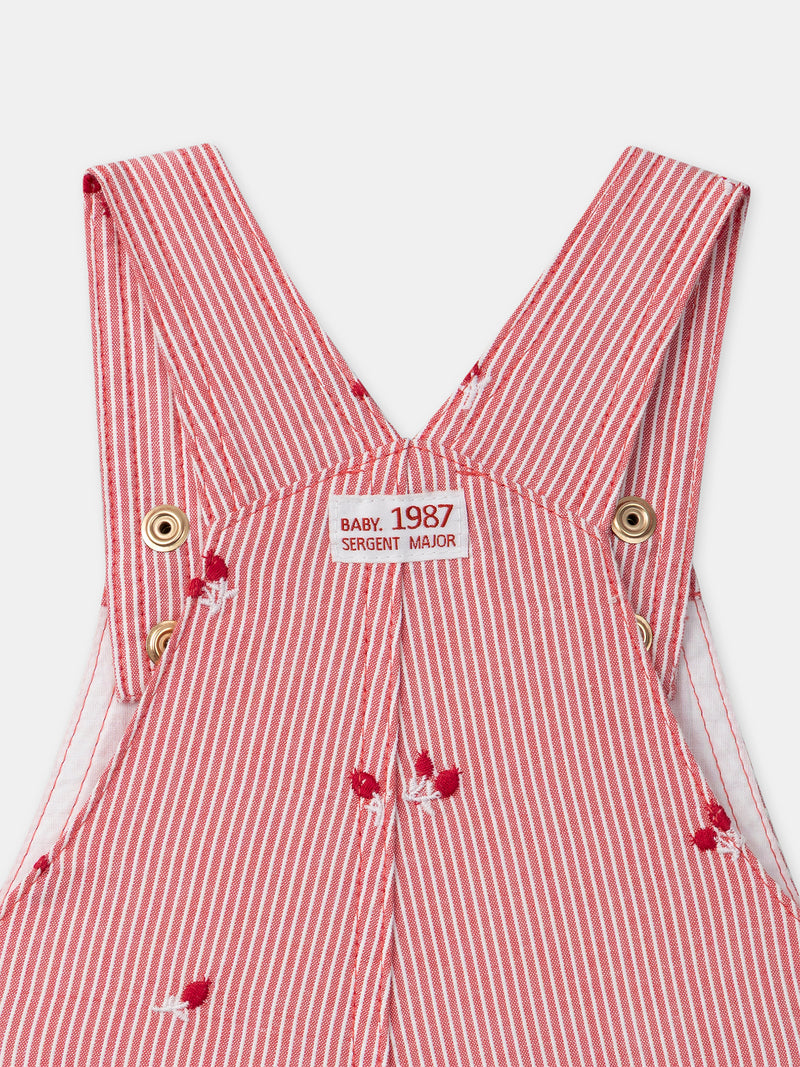 Salopette a righe rosse con ricami di bacche per bambine