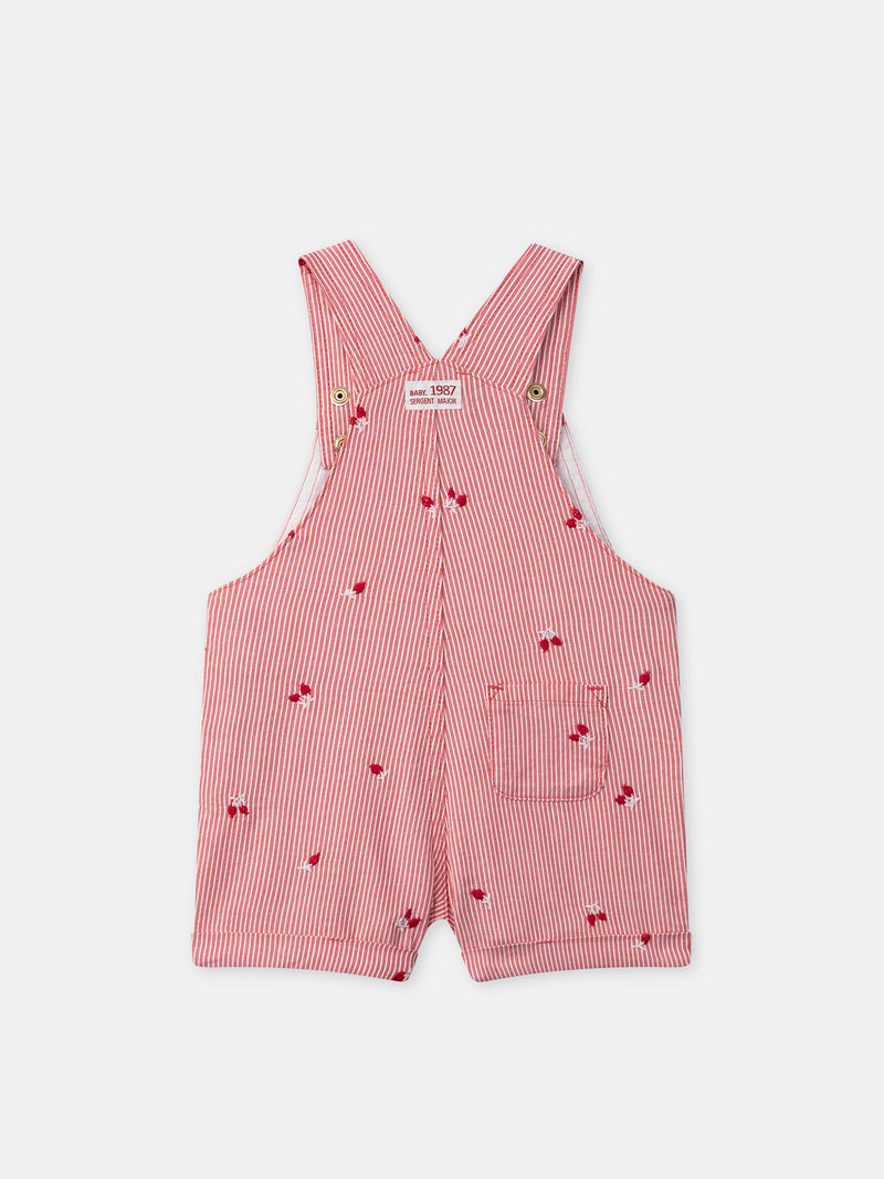 Salopette a righe rosse con ricami di bacche per bambine