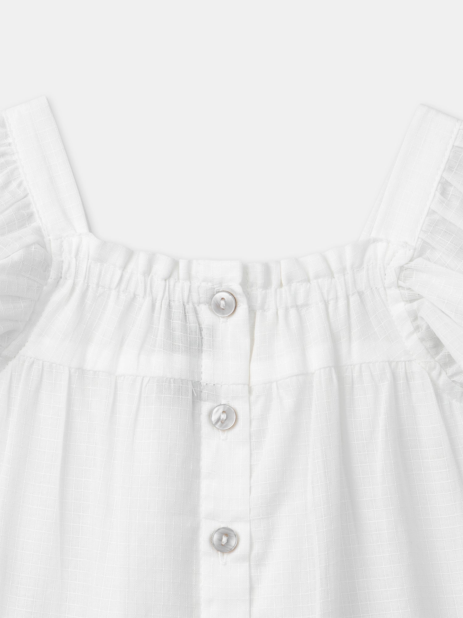 Blusa Ecru con Ricami di Fiori per Bambina