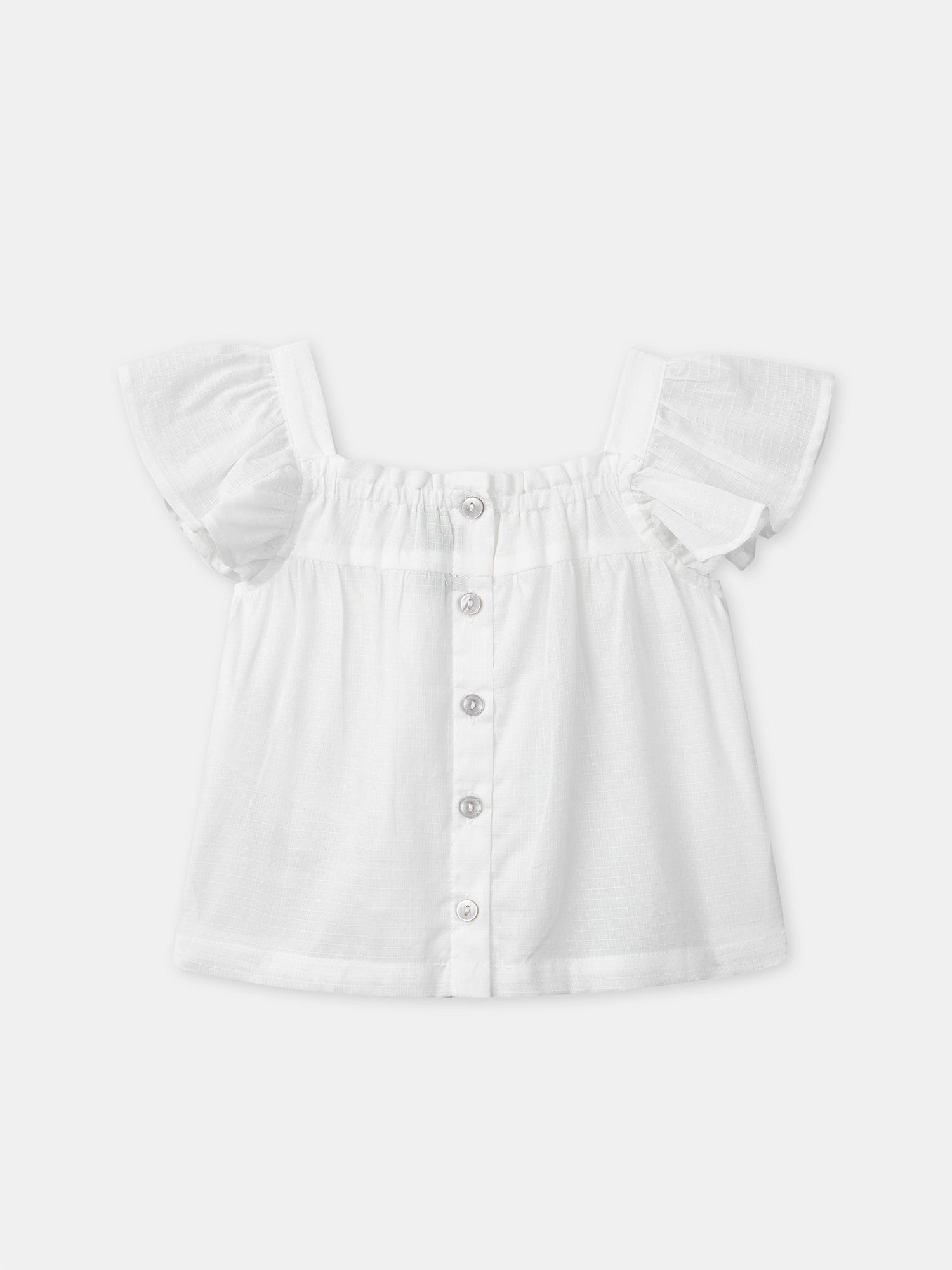 Blusa Ecru con Ricami di Fiori per Bambina