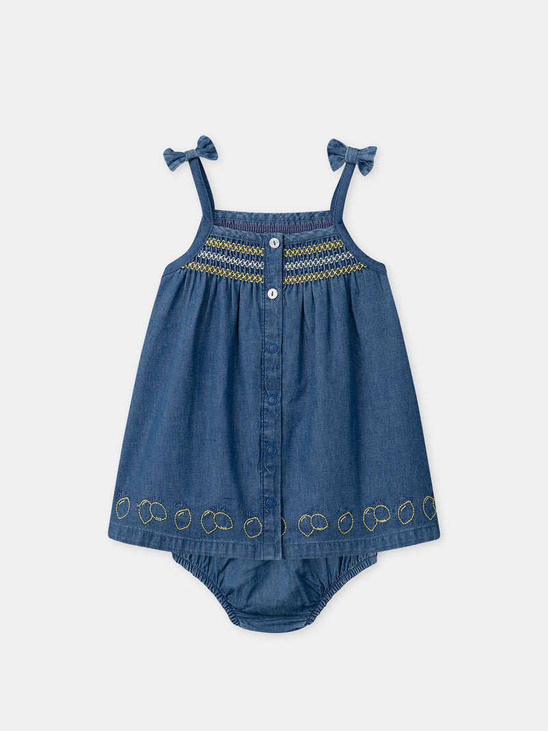 Robe denim à broderies citrons Bébé Fille