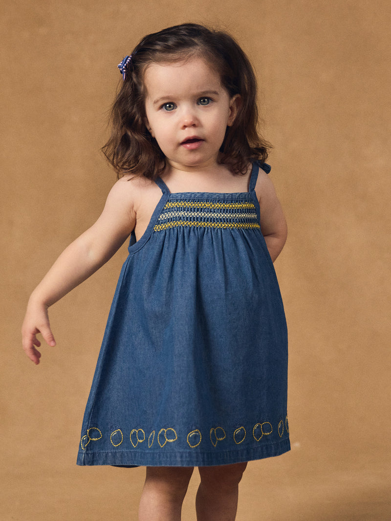Robe denim à broderies citrons Bébé Fille