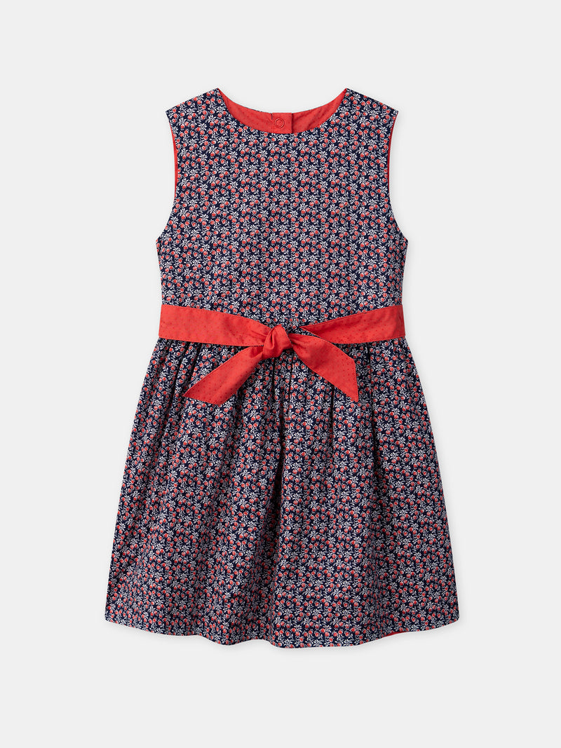 Abito Reversibile Rosso o con Stampa Floreale per Bambina