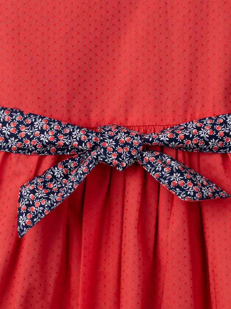 Abito Reversibile Rosso o con Stampa Floreale per Bambina