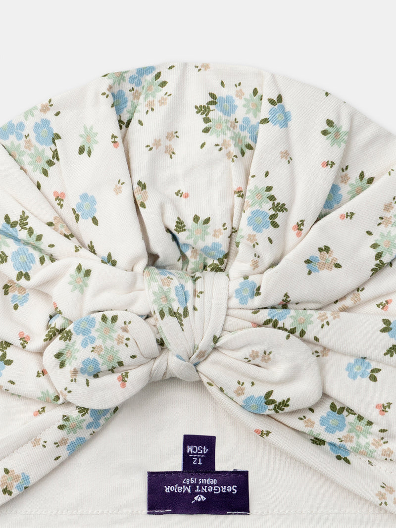 Turban avorio con stampa floreale per bambina