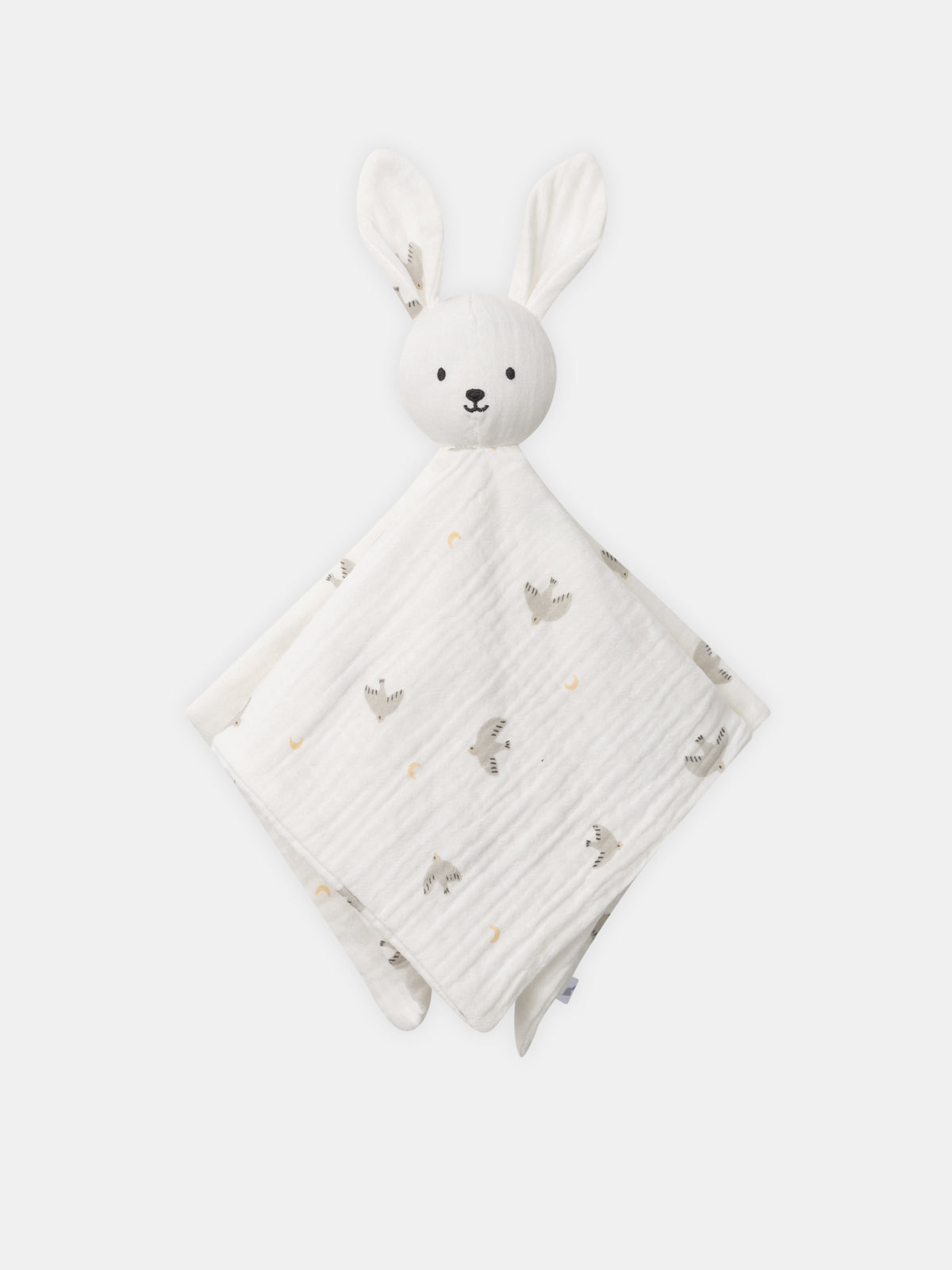 Doudou Coniglio Crema Stampato con Uccelli per Nascita Unisex