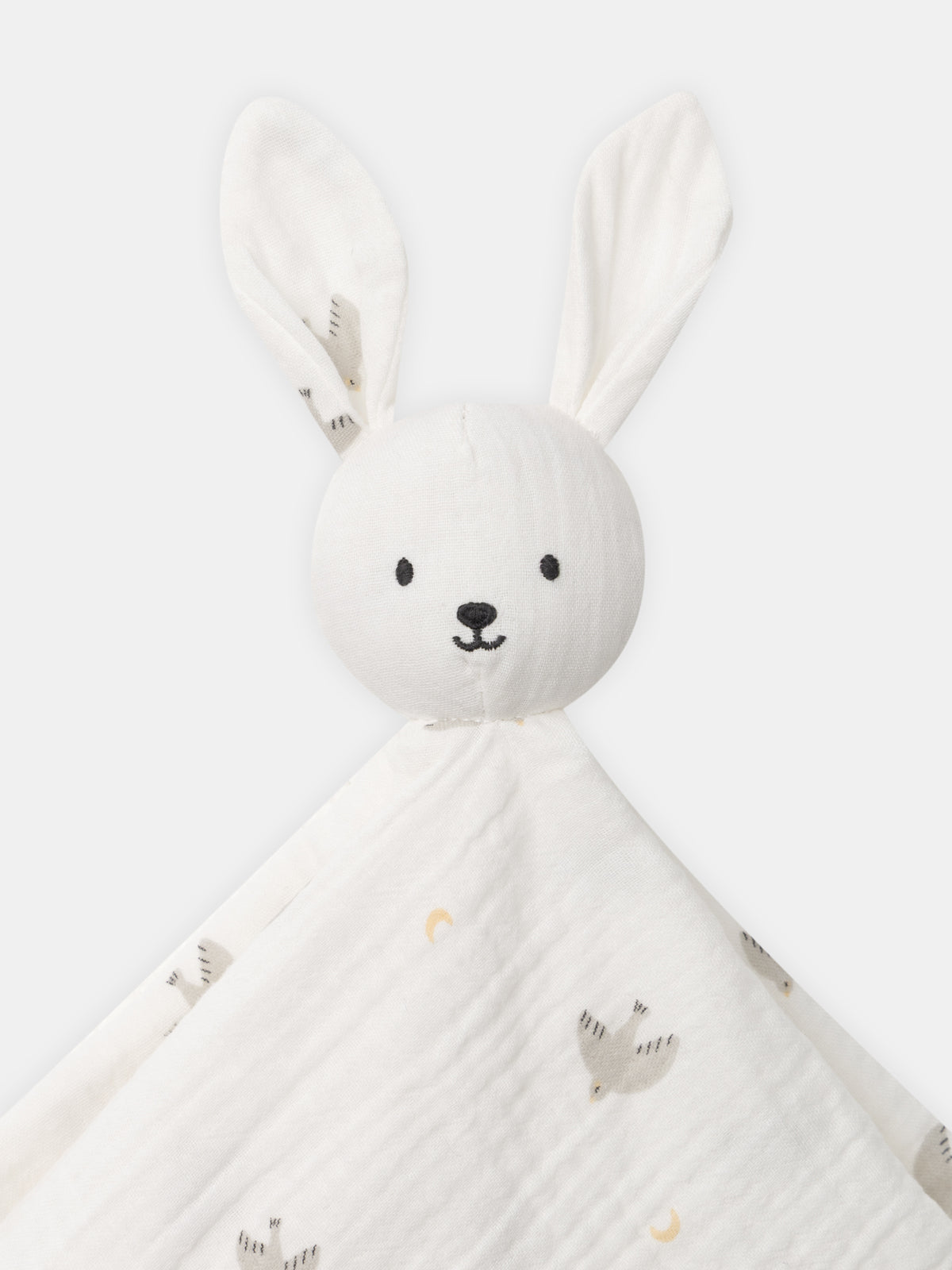 Doudou Coniglio Crema Stampato con Uccelli per Nascita Unisex