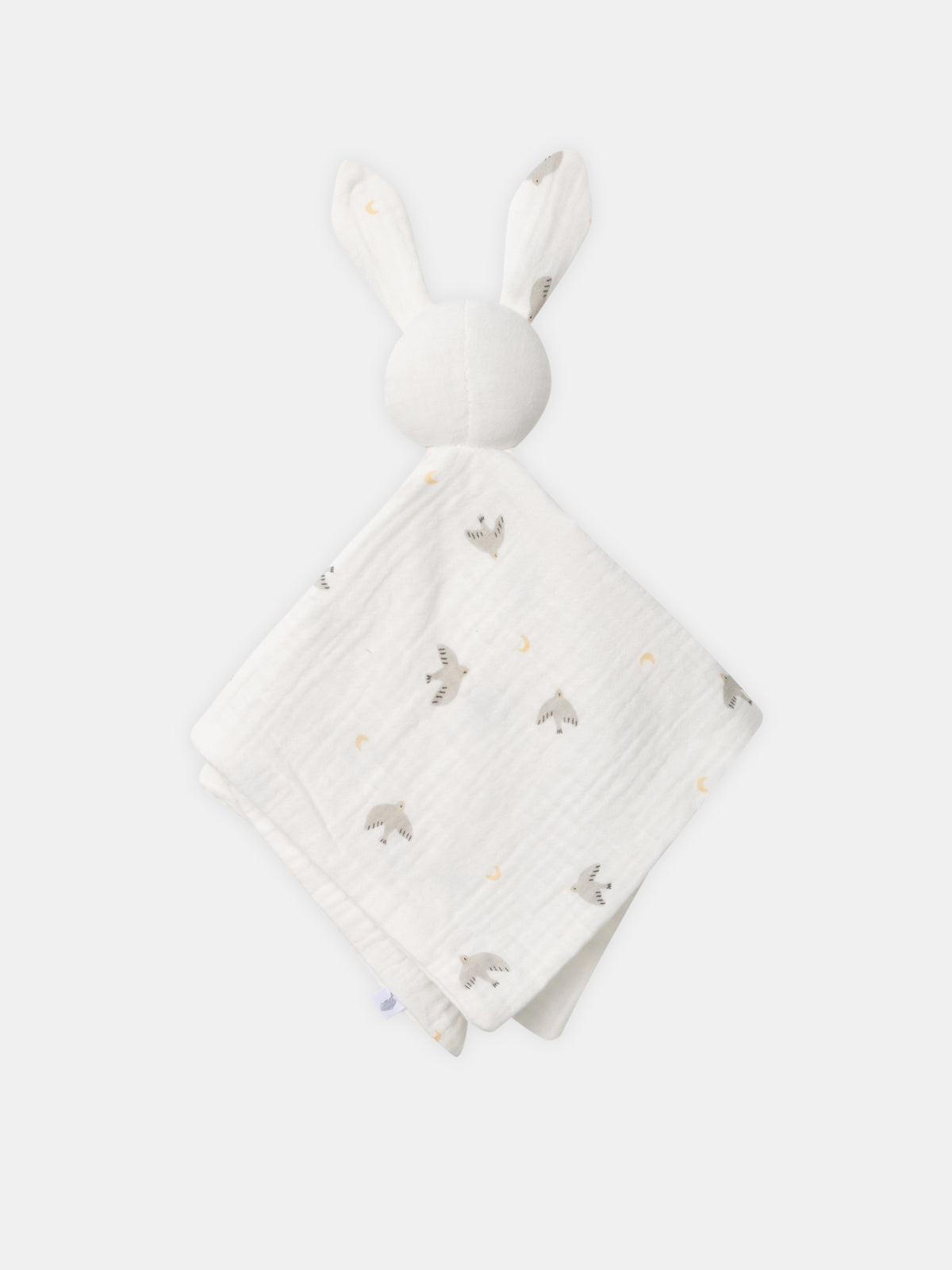 Doudou Coniglio Crema Stampato con Uccelli per Nascita Unisex