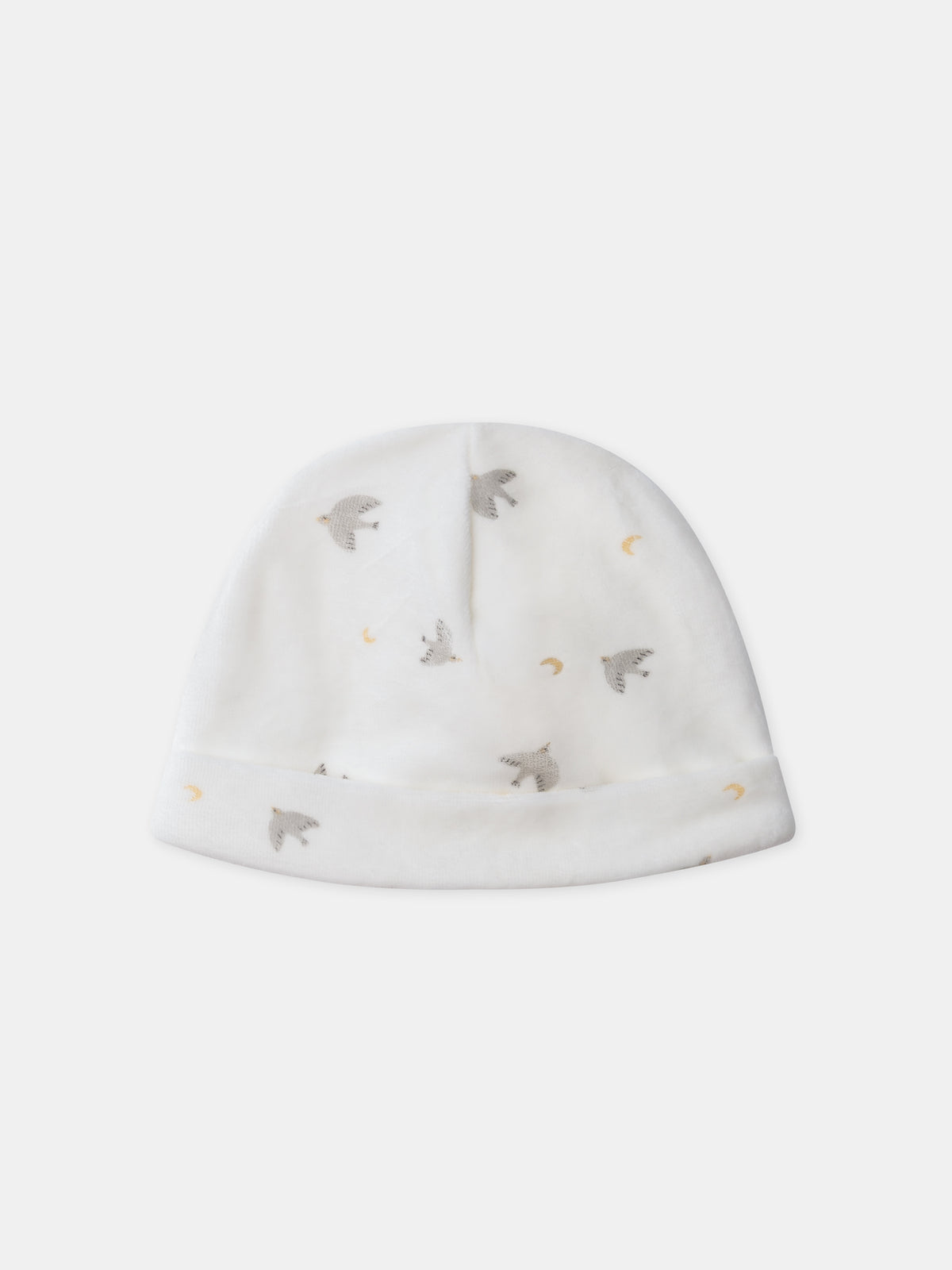 Tutina + cappello ecru stampato con uccelli e lune Nascita Mista