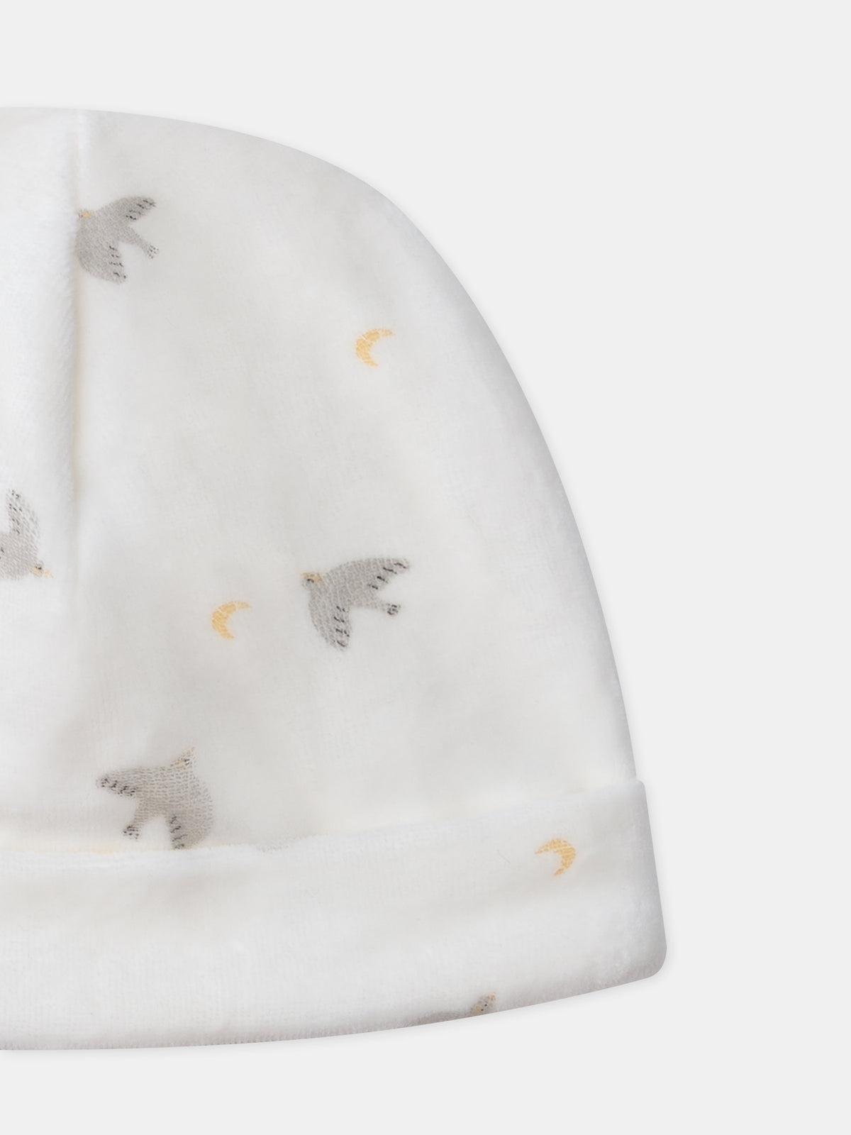 Tutina + cappello ecru stampato con uccelli e lune Nascita Mista