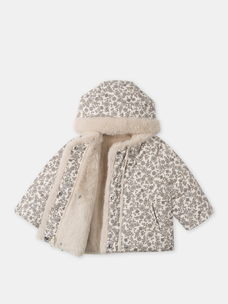 Giacca-reversibile-a-stampa-floreale-o-crema-Bambina