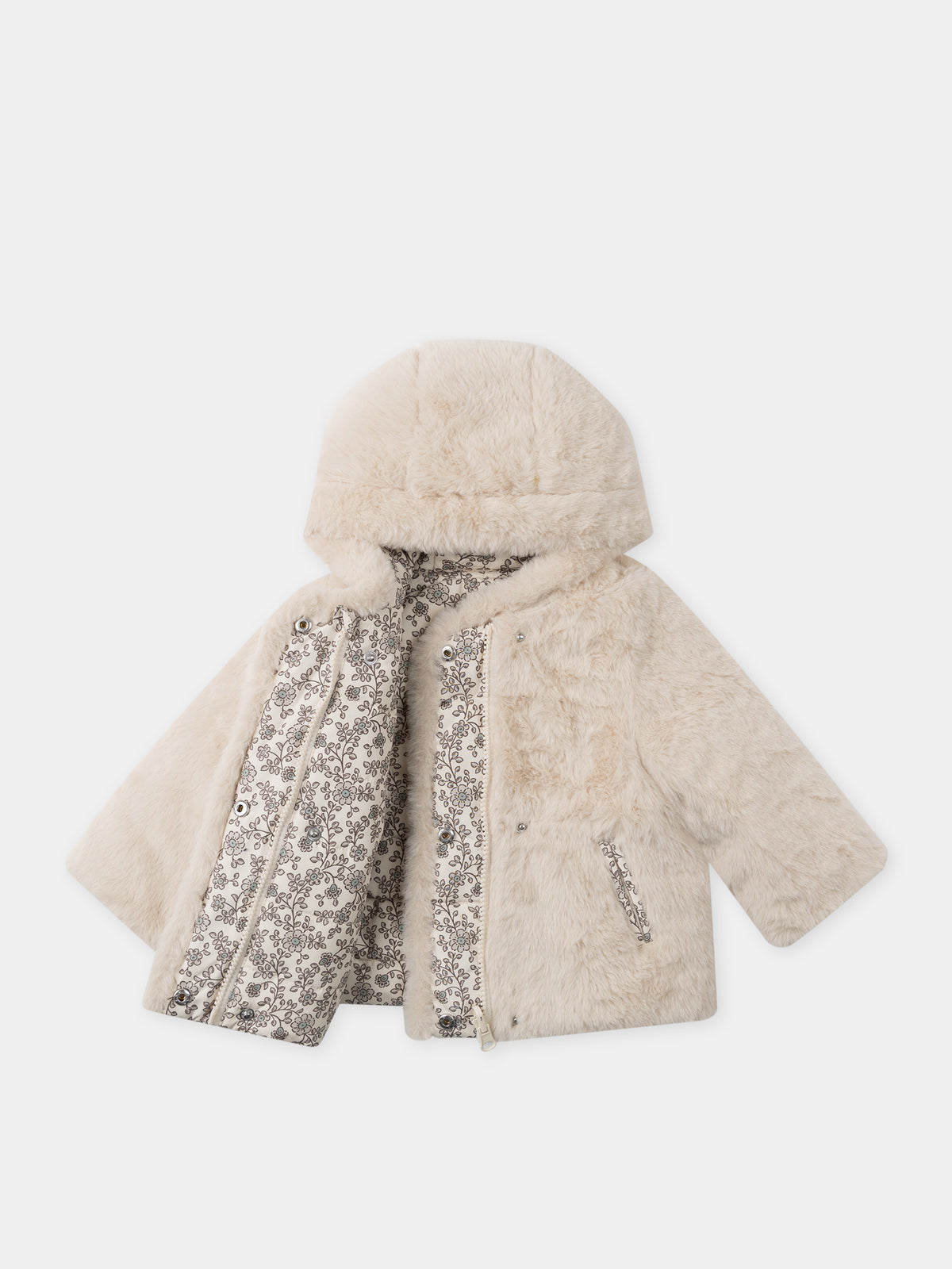 Giacca-reversibile-a-stampa-floreale-o-crema-Bambina
