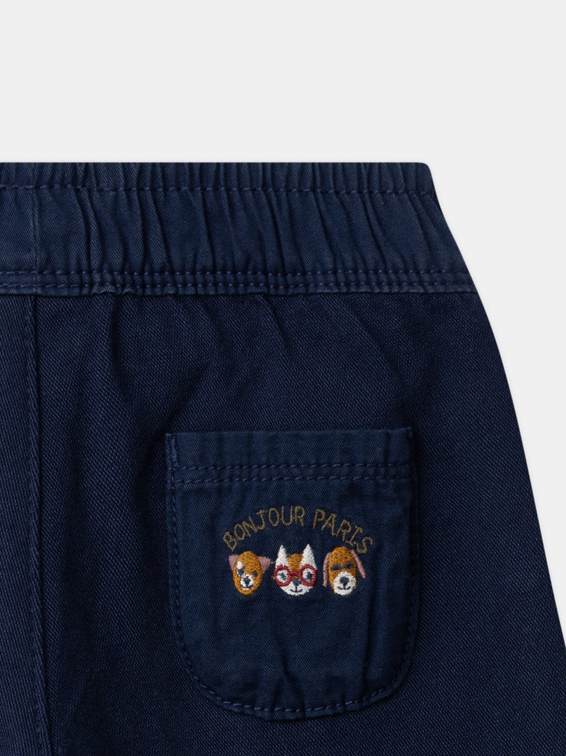 Pantaloni blu navy con ricamo di animali per Bambino Ragazzo