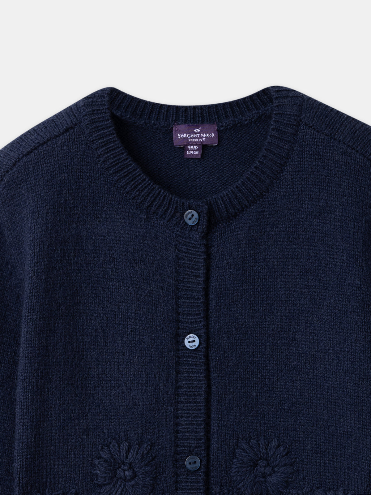 Cardigan blu navy con ricami di margherite per ragazze