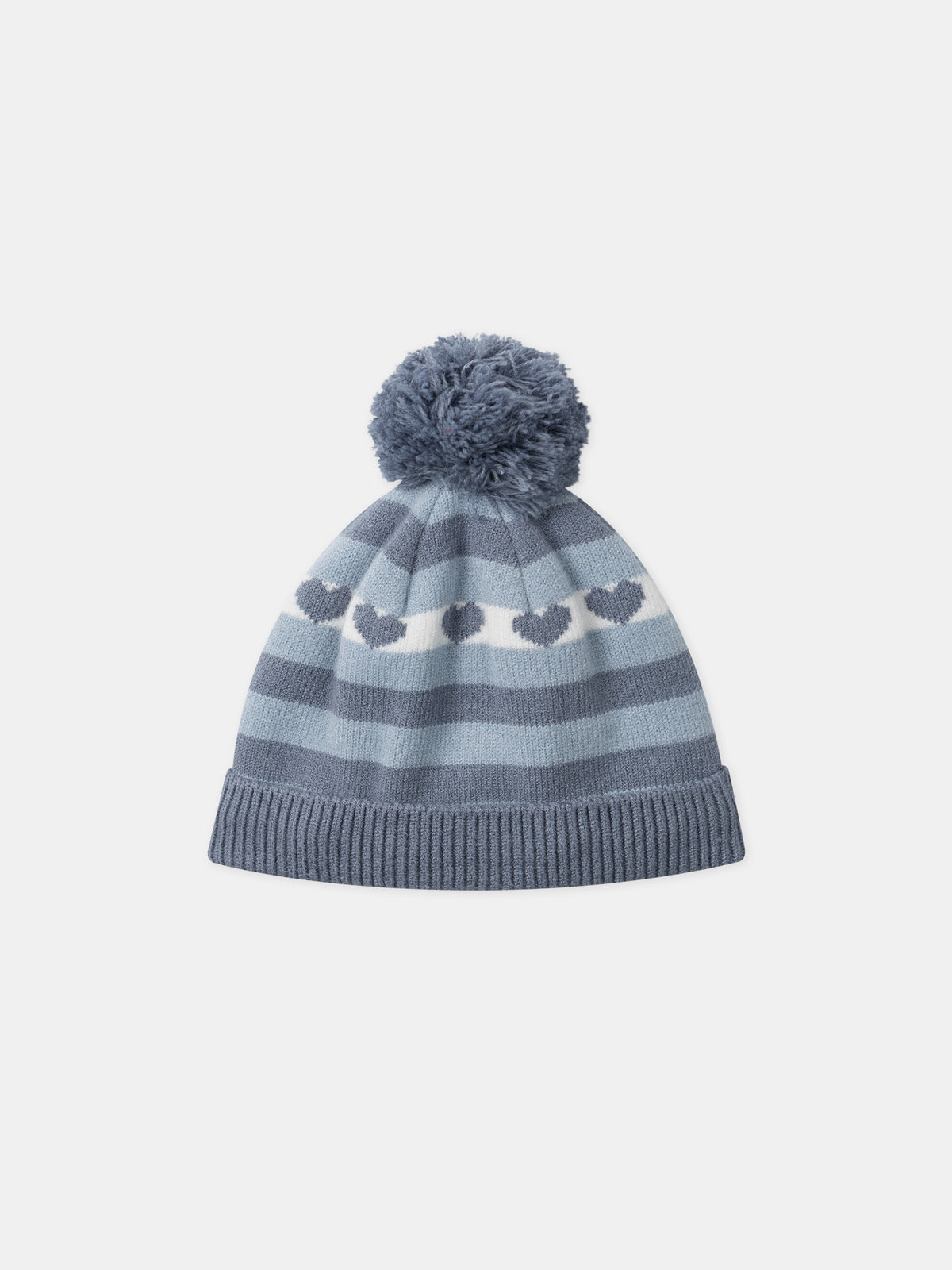 Cappello a righe blu con pompom per Ragazze