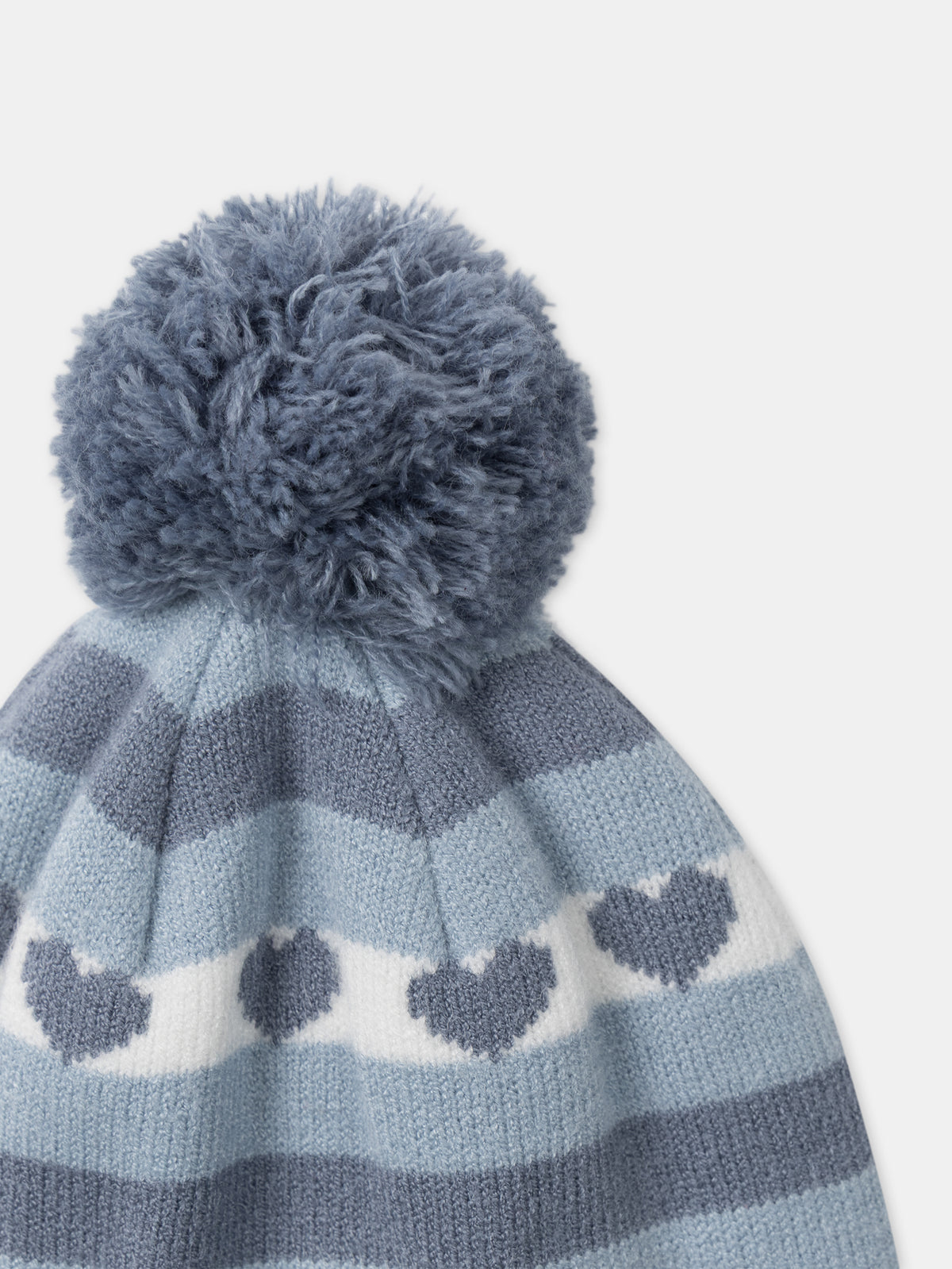 Cappello a righe blu con pompom per Ragazze