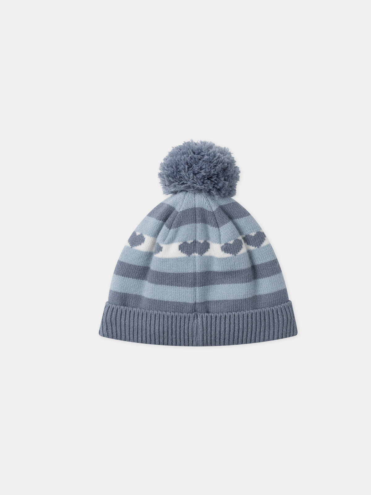 Cappello a righe blu con pompom per Ragazze