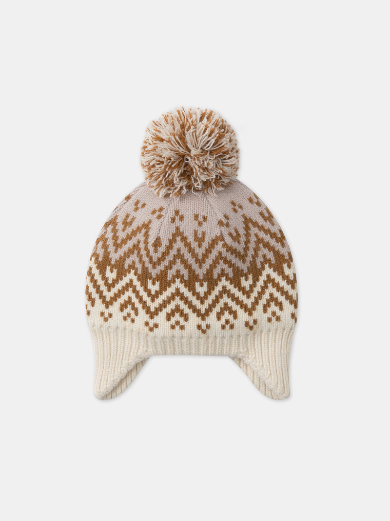 Cappello scalda orecchie ecru e beige con pompon per Ragazze
