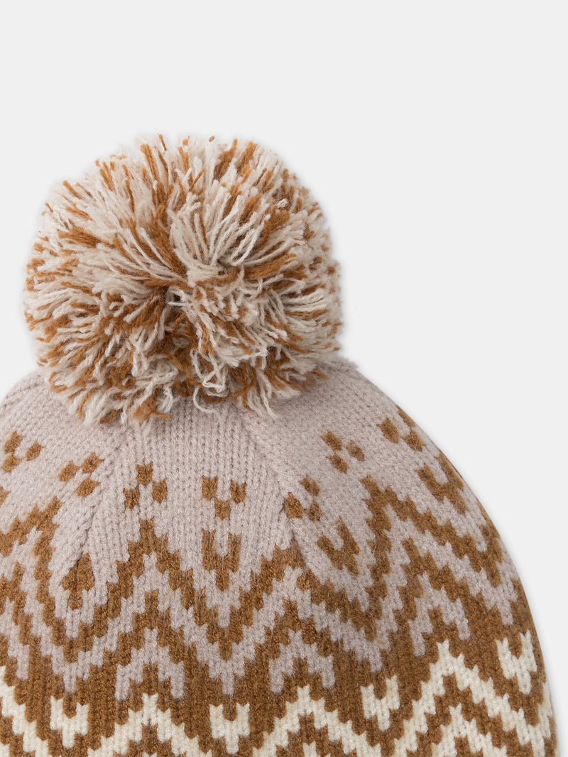 Cappello scalda orecchie ecru e beige con pompon per Ragazze