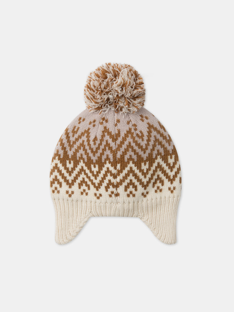 Cappello scalda orecchie ecru e beige con pompon per Ragazze