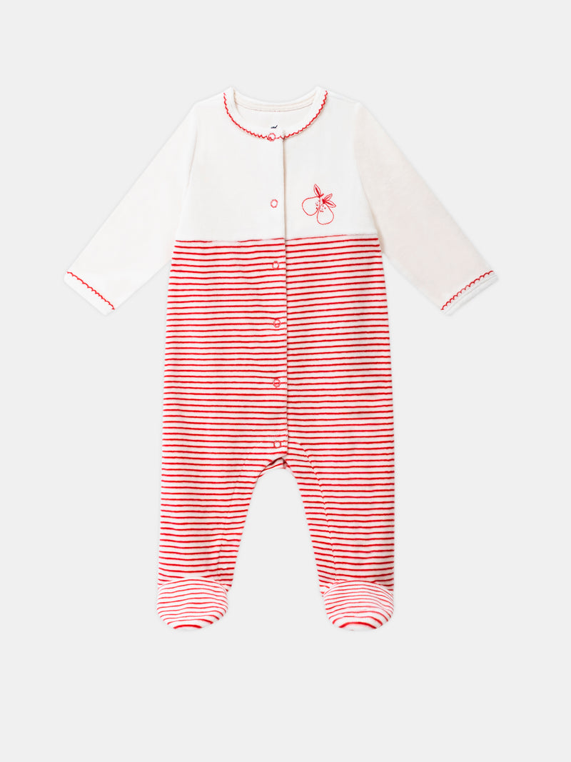 Pigiama in Velluto Vaniglia con Ricamo di Pera Baby Girl