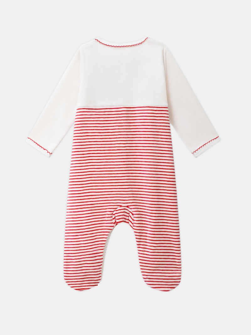 Pigiama in Velluto Vaniglia con Ricamo di Pera Baby Girl