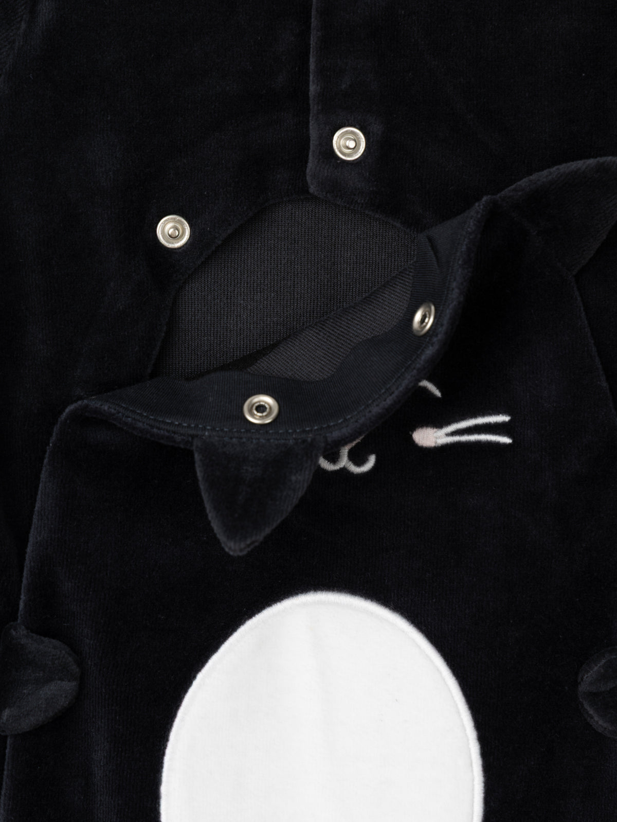 Grenouillère noir chat en velours + bonnet Bébé Fille