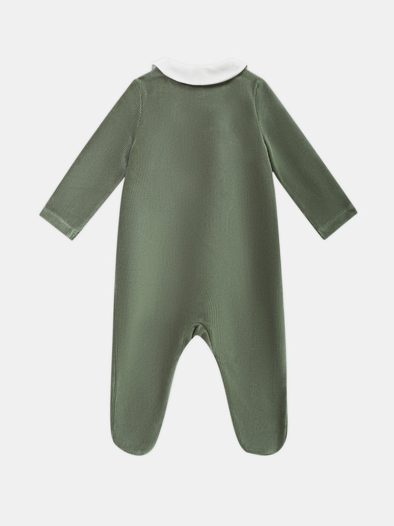 Tutina in velour verde grigiastro con ricamo a forma di lumaca Bambino