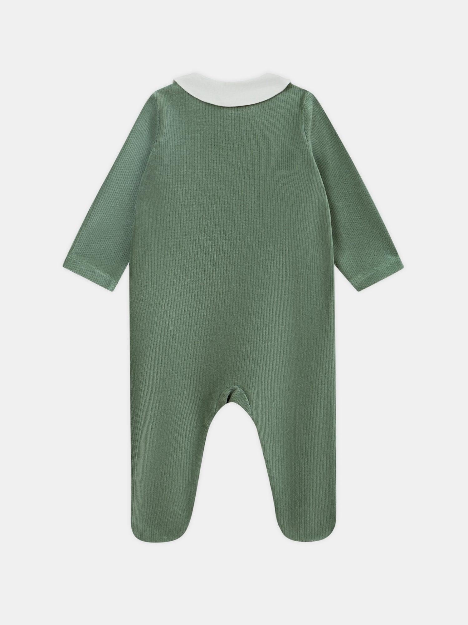 Tutina in velour verde grigiastro con ricamo a forma di lumaca Bambino
