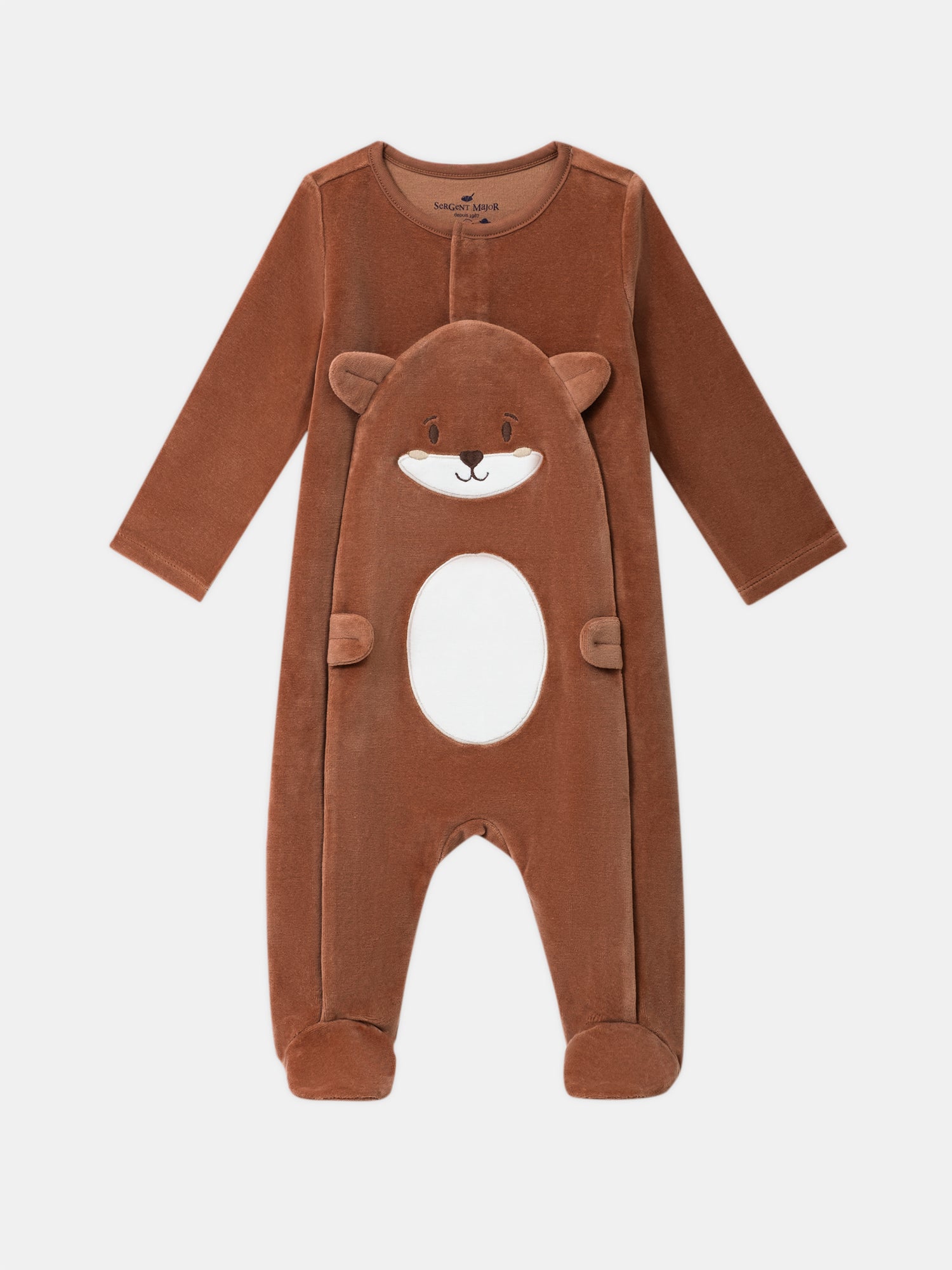 Tutina in velour marrone con patch faccia volpe Bambino