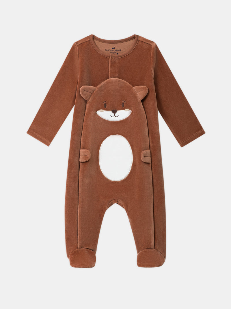 Tutina in velour marrone con patch faccia volpe Bambino