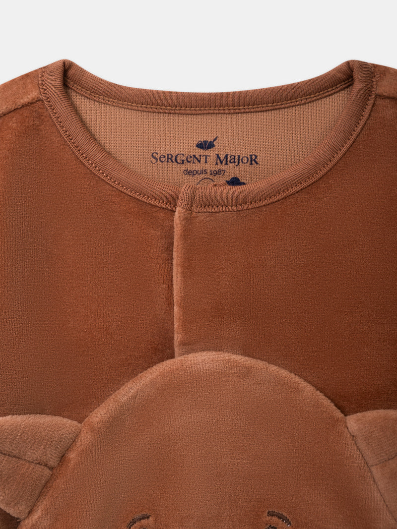 Tutina in velour marrone con patch faccia volpe Bambino