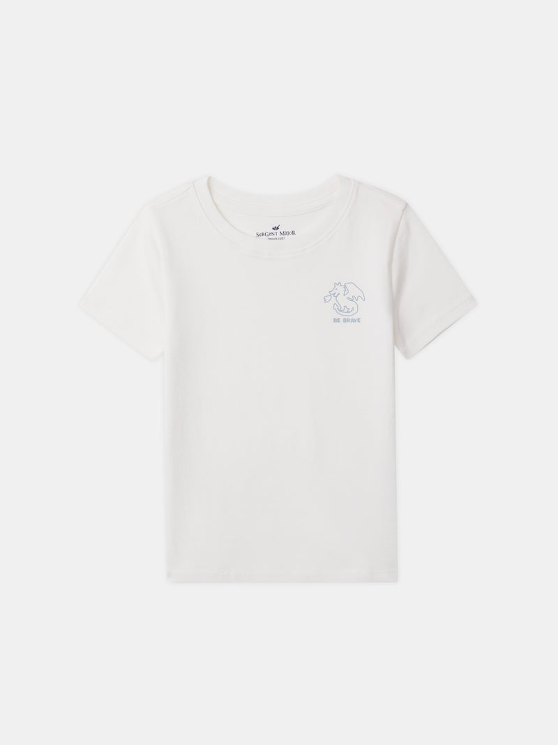 Lot 2 t-shirts écru imprimé dragon ou à rayures bleues Garçon