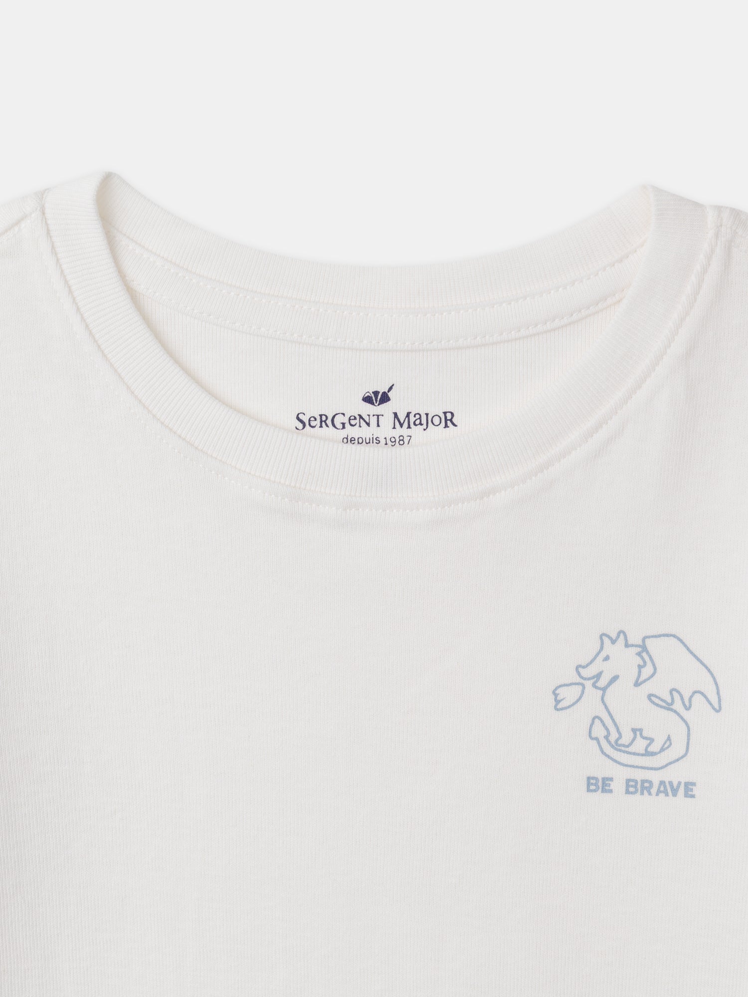 Set di 2 t-shirt ecru con stampa drago o a righe blu per ragazzi