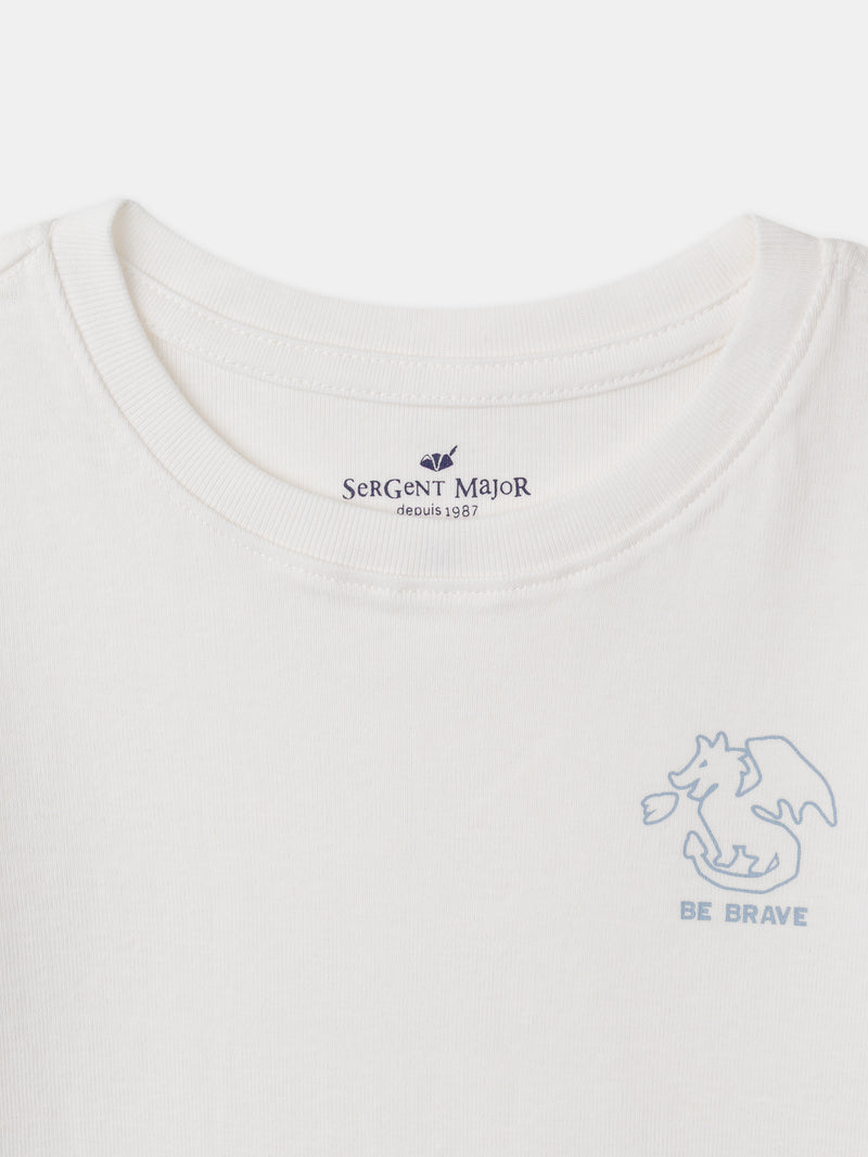 Lot 2 t-shirts écru imprimé dragon ou à rayures bleues Garçon