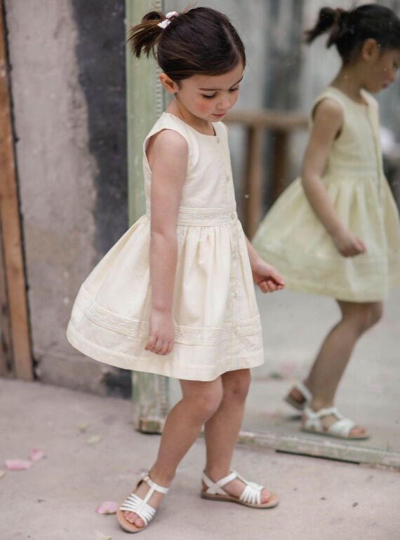 Abito giallo limone a righe bambina ZIRAYETTE / 21E2PFO2CHSB104