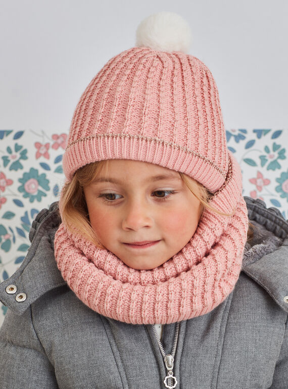 Berretto in maglia fantasia rosa chiaro bambina BLODAETTE / 21H4PFD1BOND300