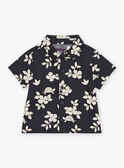 Camicia nera ardesia con stampa foglie e tartarughe FATONY / 23E1BGP1CHMJ900
