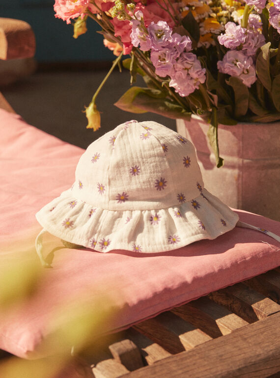 Cappellino in garza di cotone écru con stampa floreale LAANNA / 24H4BFI2CHA001