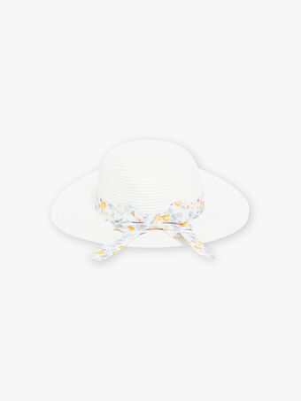 Cappello effetto paglia bianco con fascia con stampa a fiori e fiocco bambina CLUETTE / 22E4PF12CHA001