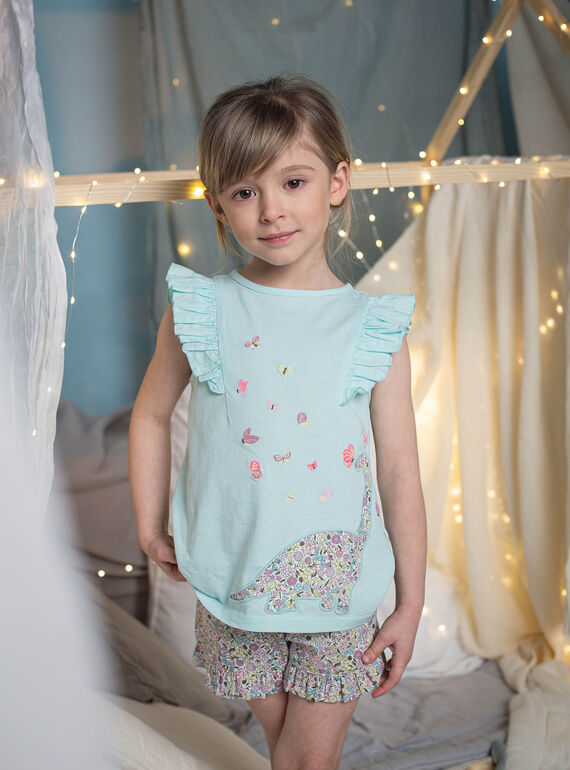 Pigiama turchese motivo dinosauro e fiori bambina CHOUFIETTE / 22E5PF51PYJ203