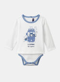 Body a T-shirt écru e azzurro con motivi di tram e animali LADULIO / 24H1BGJ1BOD001