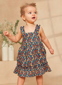 Abito navy con stampa fiori e pesci multicolore in popeline KAZAZIE / 24E1BFS2ROB718