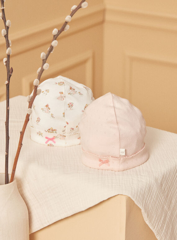 2 berretti nascita ecrù e rosa in cotone LOREEN / 24H0AF11BNA001