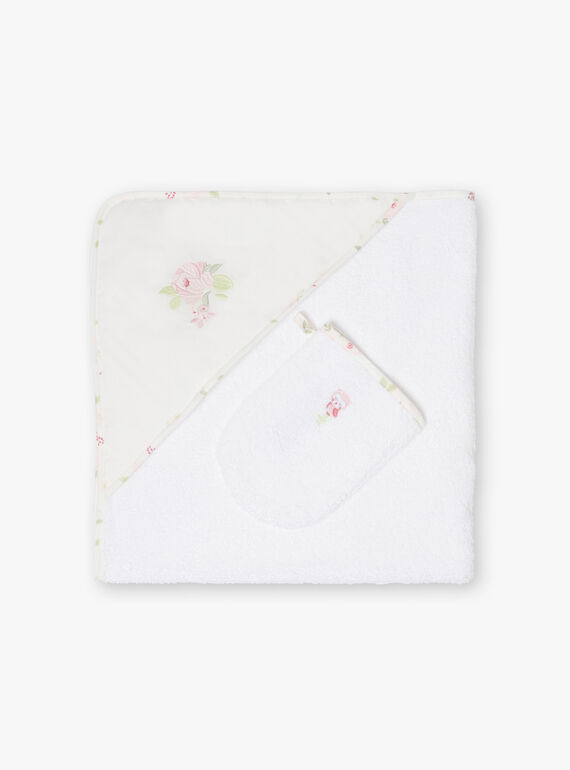 Asciugamano e guanto rosa ed ecrù con dettagli ricamato nascita bambina BOJANA / 21H0AF41POI001