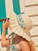 Cappello di Paglia con Nastro Stampato Floreale Sabbia 