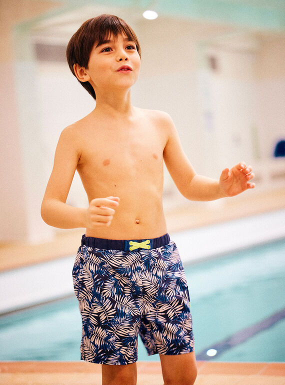 Shorts bagno blu con stampa foglie bambino CYSHORTAGE / 22E4PGO6MAI622