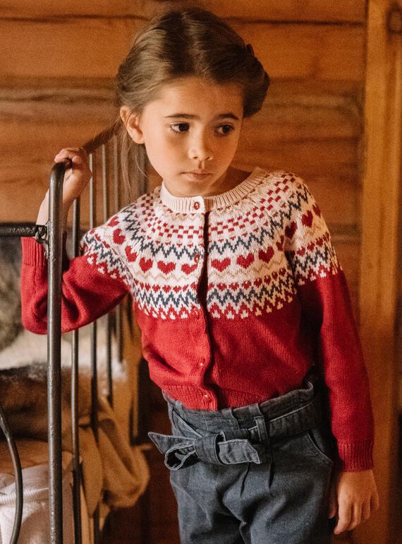 Cardigan rosso e beige in misto lana DRIKERETTE / 22H2PFX2CARF526