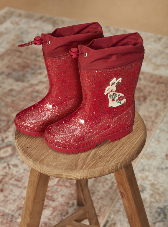 Stivali da pioggia rossi con glitter