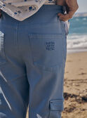 Pantaloni cargo slim blu satinato LESLIMAGE / 24H3PGJ1PANC206